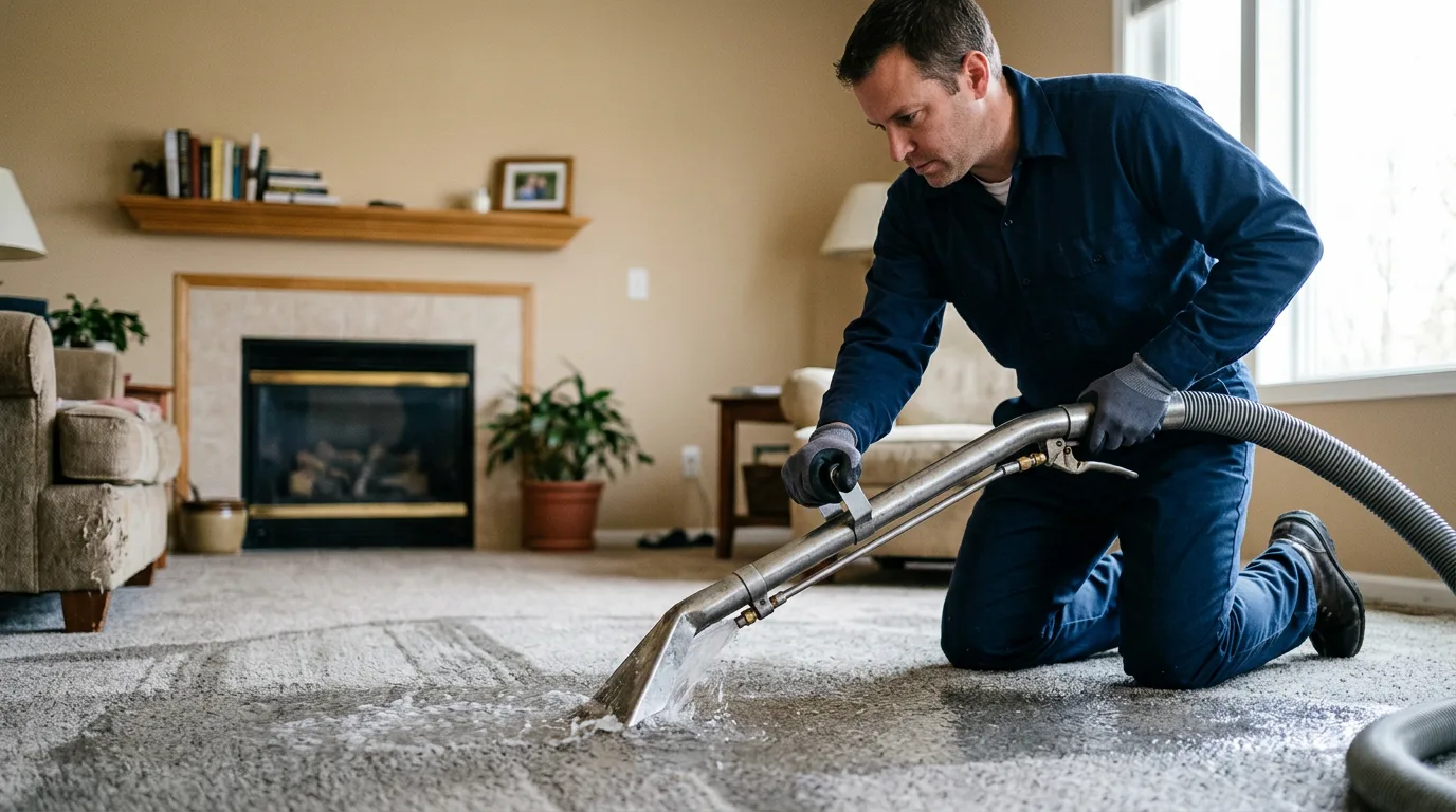 Water damage restoration technician working near Omro, WI
